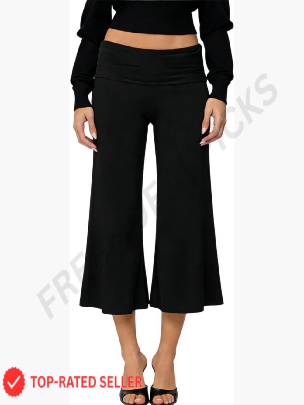 Low Rise Fold Over Gaucho Capri Pants Wide Leg Cropped Yoga Lounge Y2K